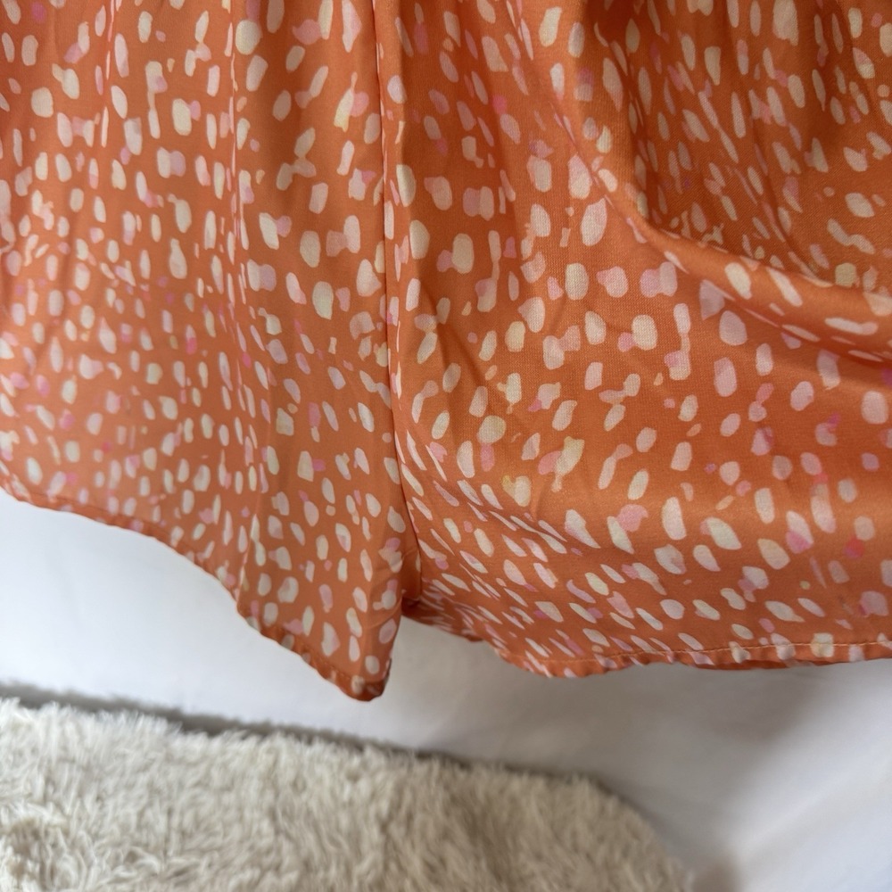Womens Romper XL Boho Coral Print Long Sleeve V-Neck Flowy Shorts - Picture 4 of 7